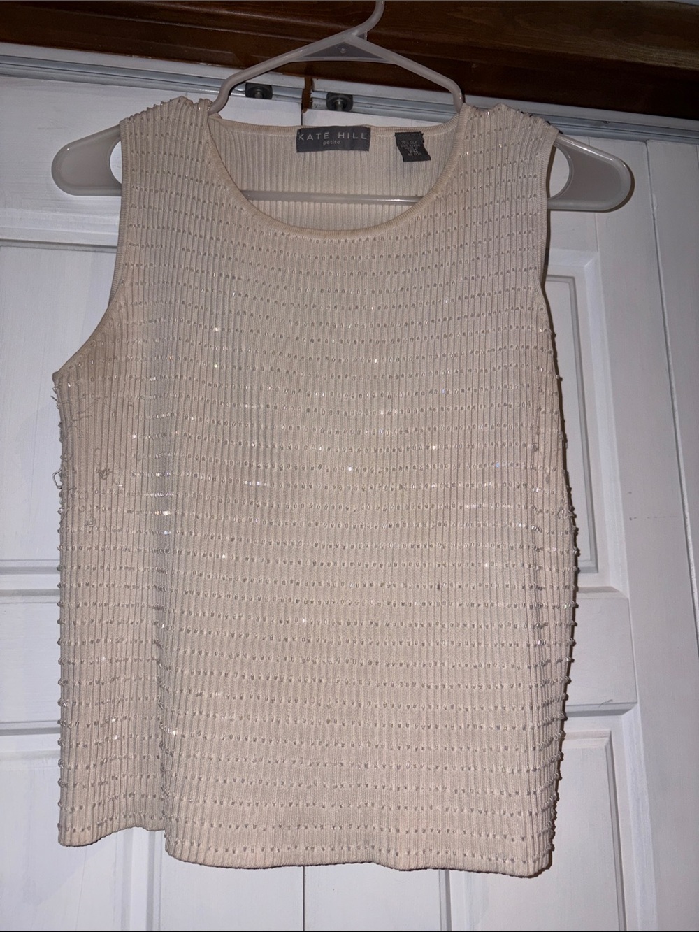 Kate Hill Ivory Sleeveless Sequin Knit Tank